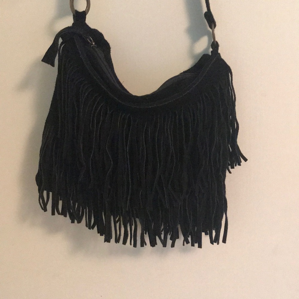 Black fringe crossbody bag
